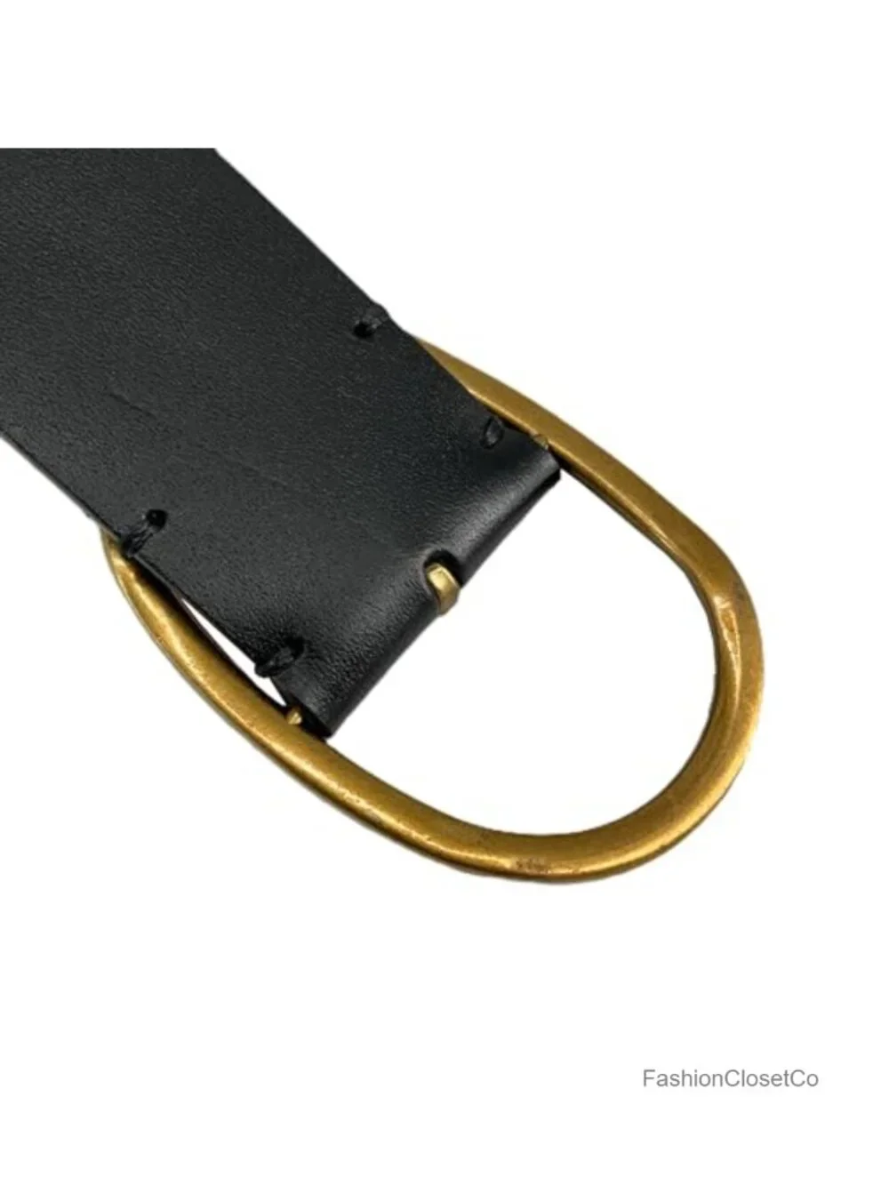 Genuine Full Grain Leather Belt with Antique Gold Brass Oval Buckle